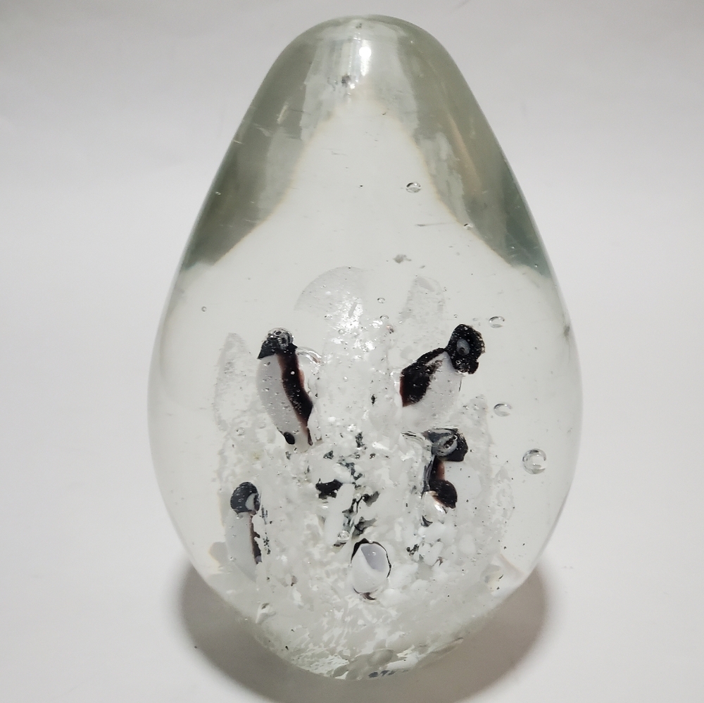 Glass Penguin Paperweight Decor Winter Snow Murano Style Office